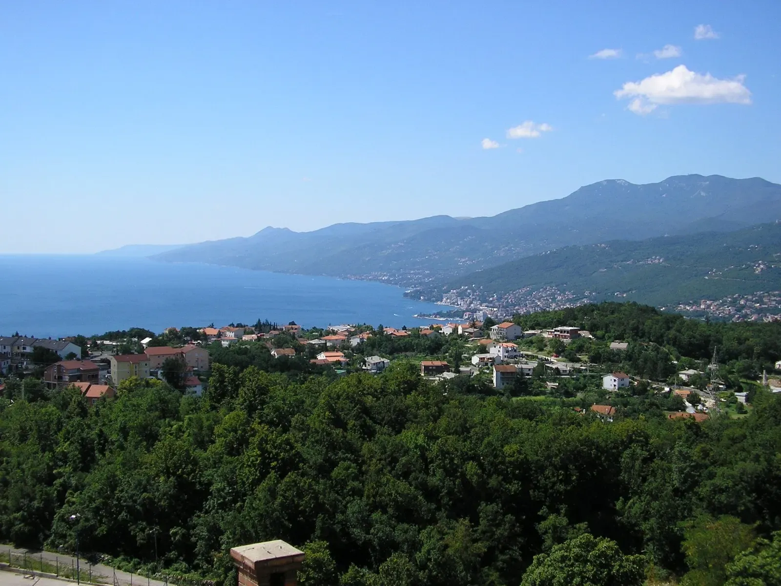 Hillside town of Kastav overlooking the wooded coast and the Bay of Kvarner