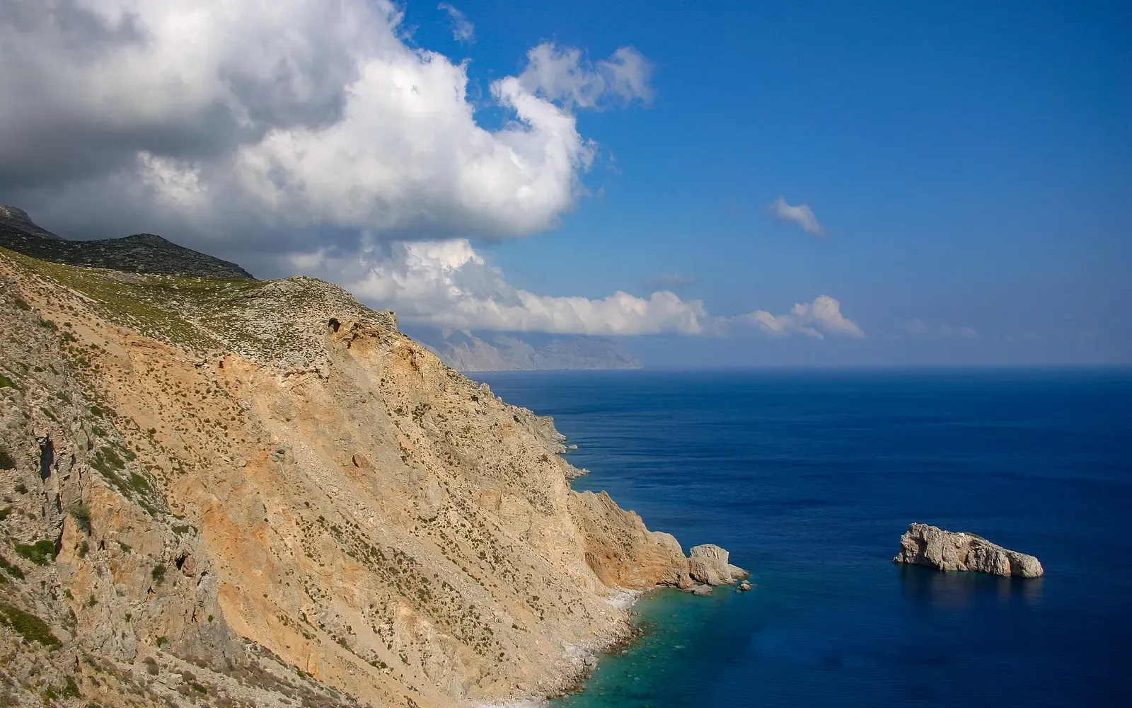 Cliffs and turquoise water along the shoreline of Amorgos near Agia Anna