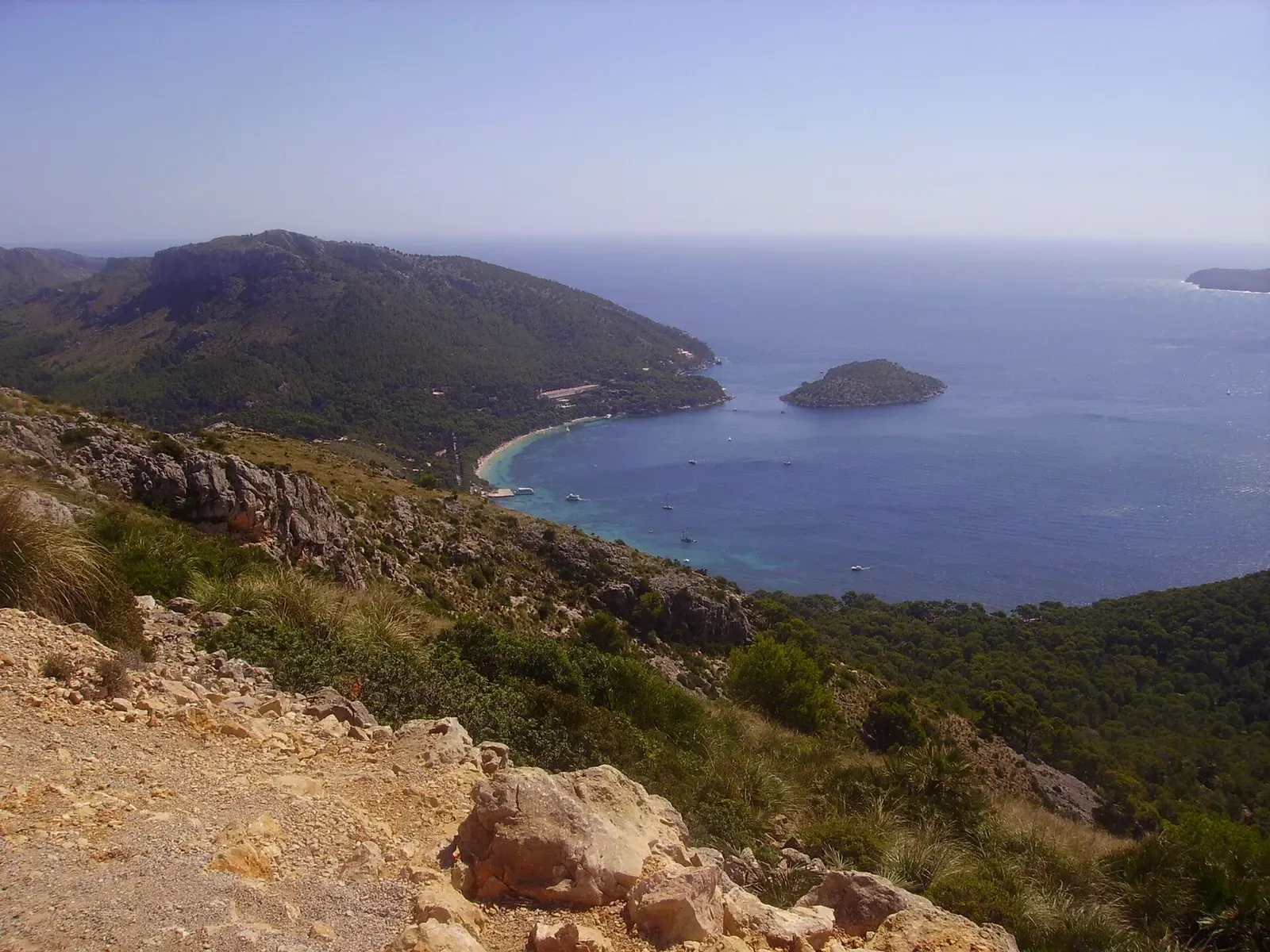 Aerial view of the Formentor peninsula with the small islet visible offshore