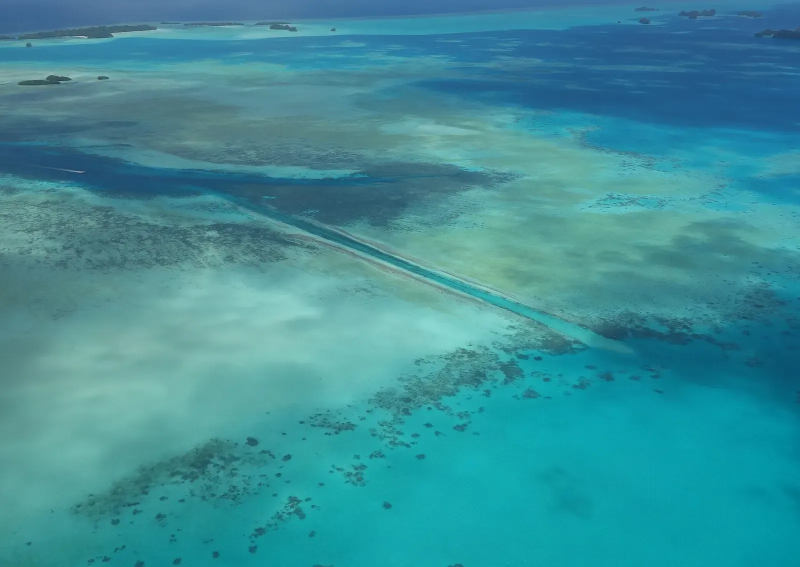 Aerial view of the artificial channel cut through Palau's barrier reef — German Channel.