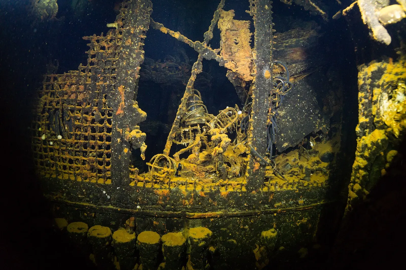 Light bulbs and fittings inside the engine room of the Nippo Maru — Chuuk Lagoon