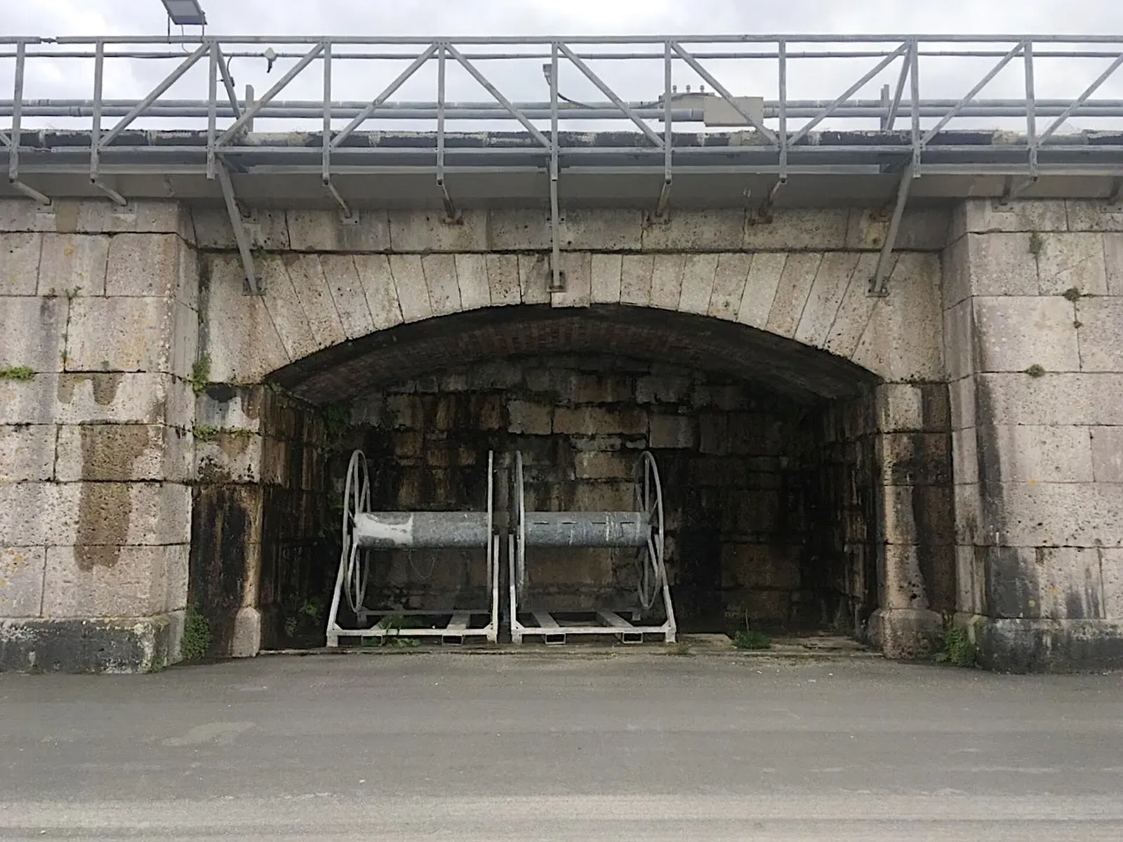 A stone archway on the Inner Breakwater housing large cable winch machinery